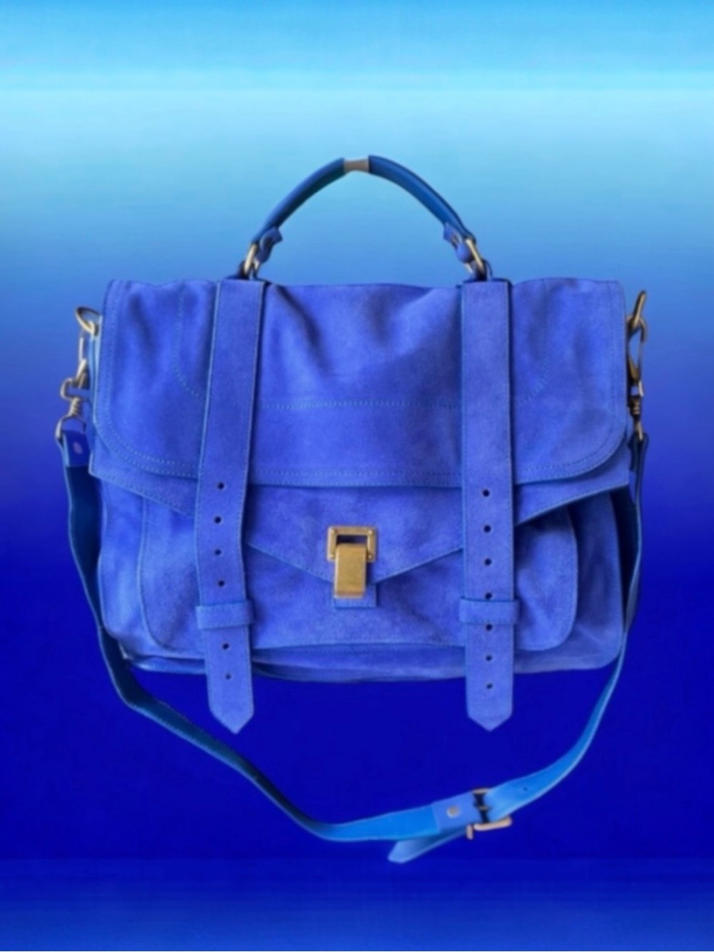 🆕🩷PROENZA SCHOULER Iconic Suede PS1 Shoulder Bag Satchel • *LARGE* • COBALT BLUE